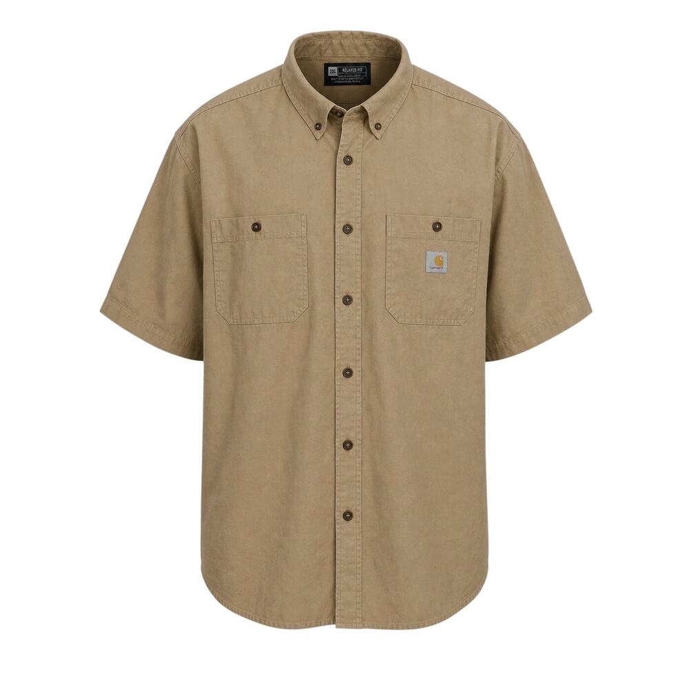 Carhartt Khaki Tan Rugged Flex Work Midweight Shirt Sz 2XL